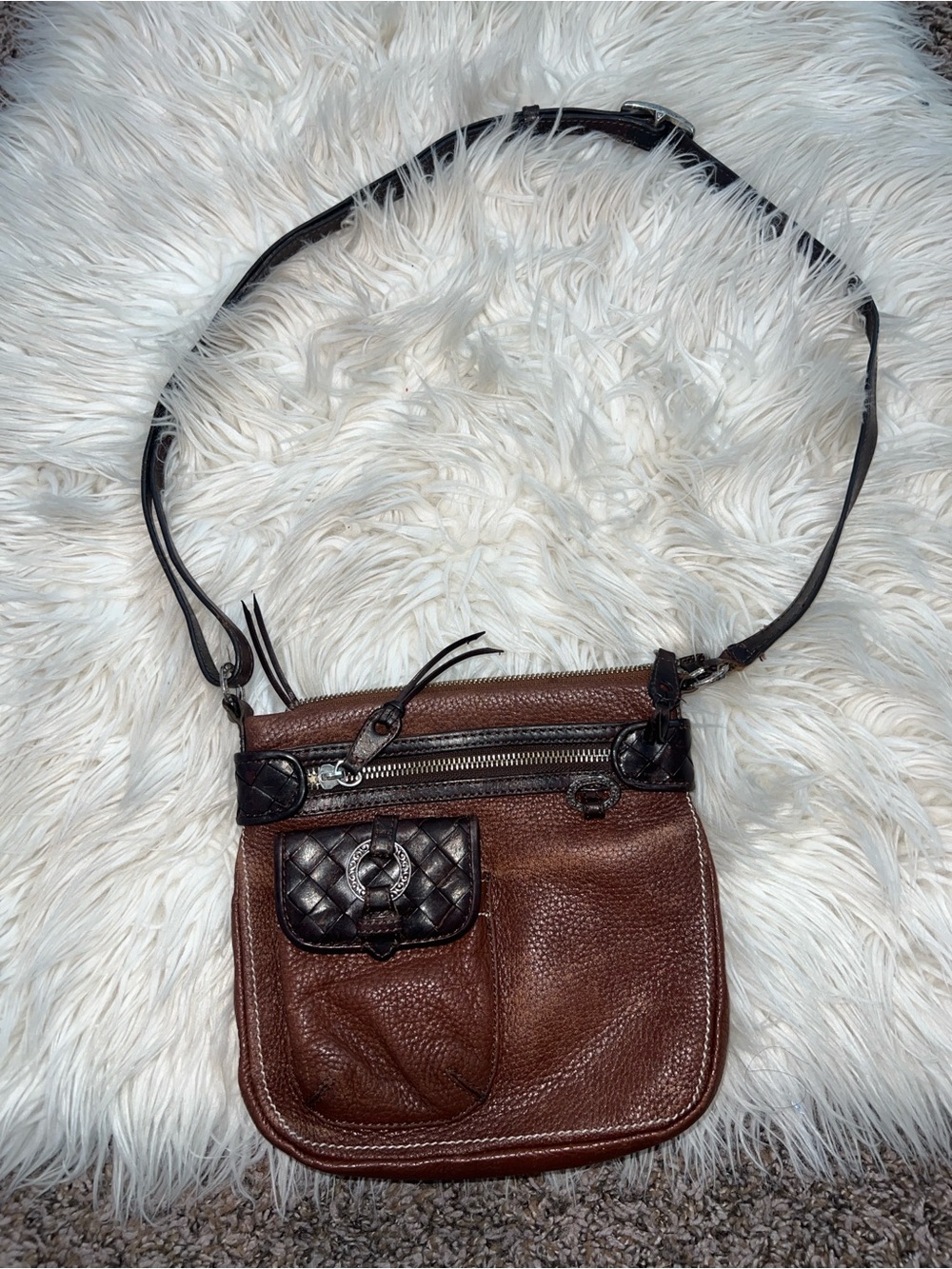 Leather crossbody bag, Brighton, two-tone brown with decorative hardware